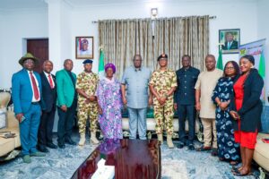 The Governor of Plateau State,Governor Mutfwang Receives NYSC DG, Reaffirms Commitment to Corps Members’ Safety in Plateau State